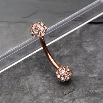 Detail View 1 of Rose Gold Pave Sparkle Full Dome Curved Barbell Ring-Clear Gem